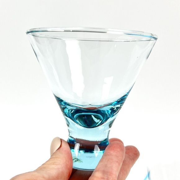 Clear Turquoise Aqua Cocktail Glasses 3.5” Set/6 Shots Barware Sipping Petite - Picture 5 of 6